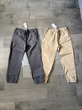 Kids Casual Drawstring Jogger Pants - Charcoal & Khaki